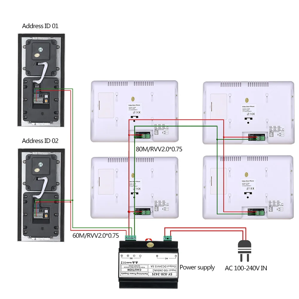 MAOTEWANG 7-дюймовый автобусный 2-проводной видеодомофон комплект внутренней связи