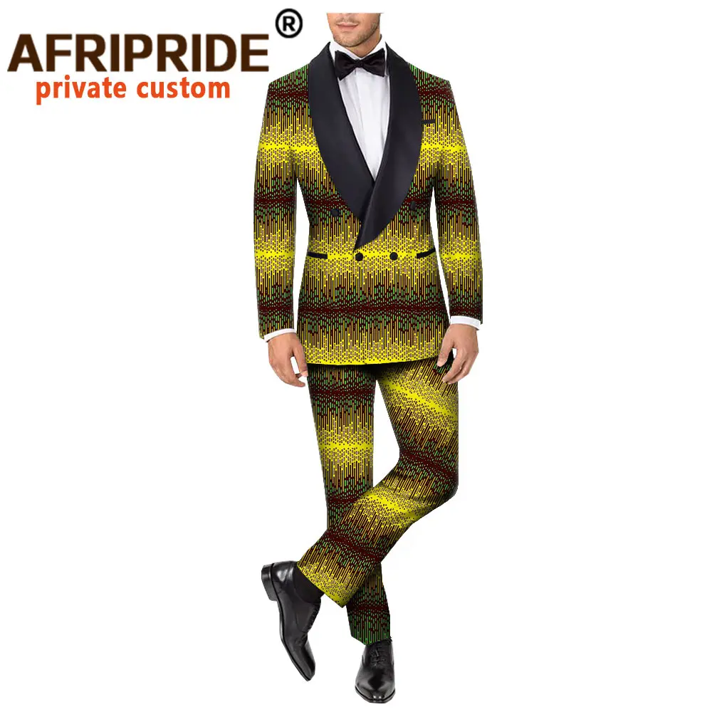 2022 African Clothing for Men Print Blazer Coats Jacket+ Ankara Pants Slim Fit Prom Dinner Party Suit Wear AFRIPRIDE A1916060