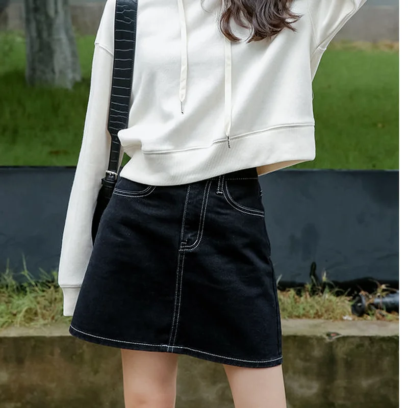 

Sexy E Girl Women Denim Mini Skirt High Waist 2022 Summer Fashion Y2K A-Line Black Skirt Korean Harajuku Cotton Jeans Skirts