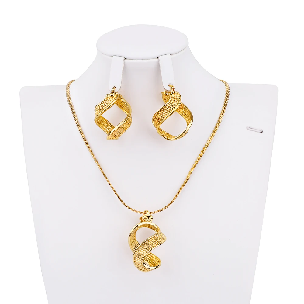 

Dubai Twisted Line Pendant Necklace Charm Earring Set Best Selling Product Wedding Dress Accessories Anniversary Party Gifts