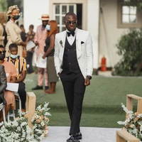 white wedding suit for men 3 piece shawl lapel side vent one button coatvestpant costume mariage homme groom mens wear