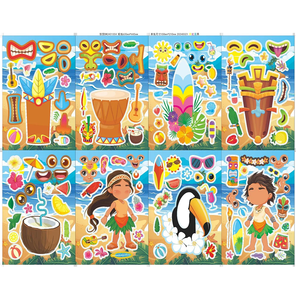 8/16 листов летний стиль мультяшные наклейки-головоломки Сделай лицо забавные