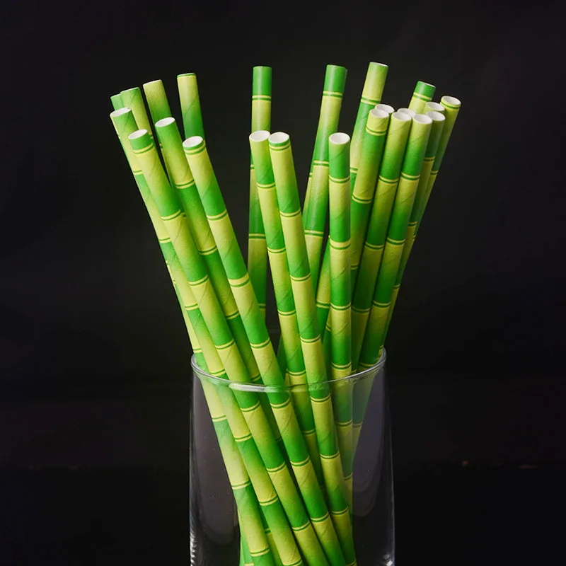 

25pcs/lot Green Bamboo Paper Straws Happy Birthday Wedding Decorative Event Tropical Party Supplies Drinking Straw