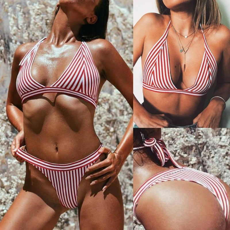 Sexy Bikini Lacing Stripe Women Swimwear Push Up Bikini Set Bathing Suit Beach Wear Swimming Suit Lingere Bra & Brief Sets