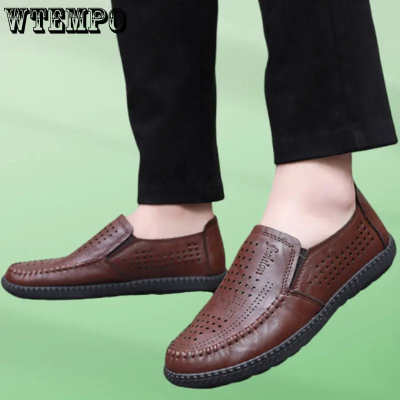 

WTEMPO Men's Business Leather Shoes Hollow Breathable Casual Loafers Comfortable Summer Walking Driving Sneakers Dropshipping