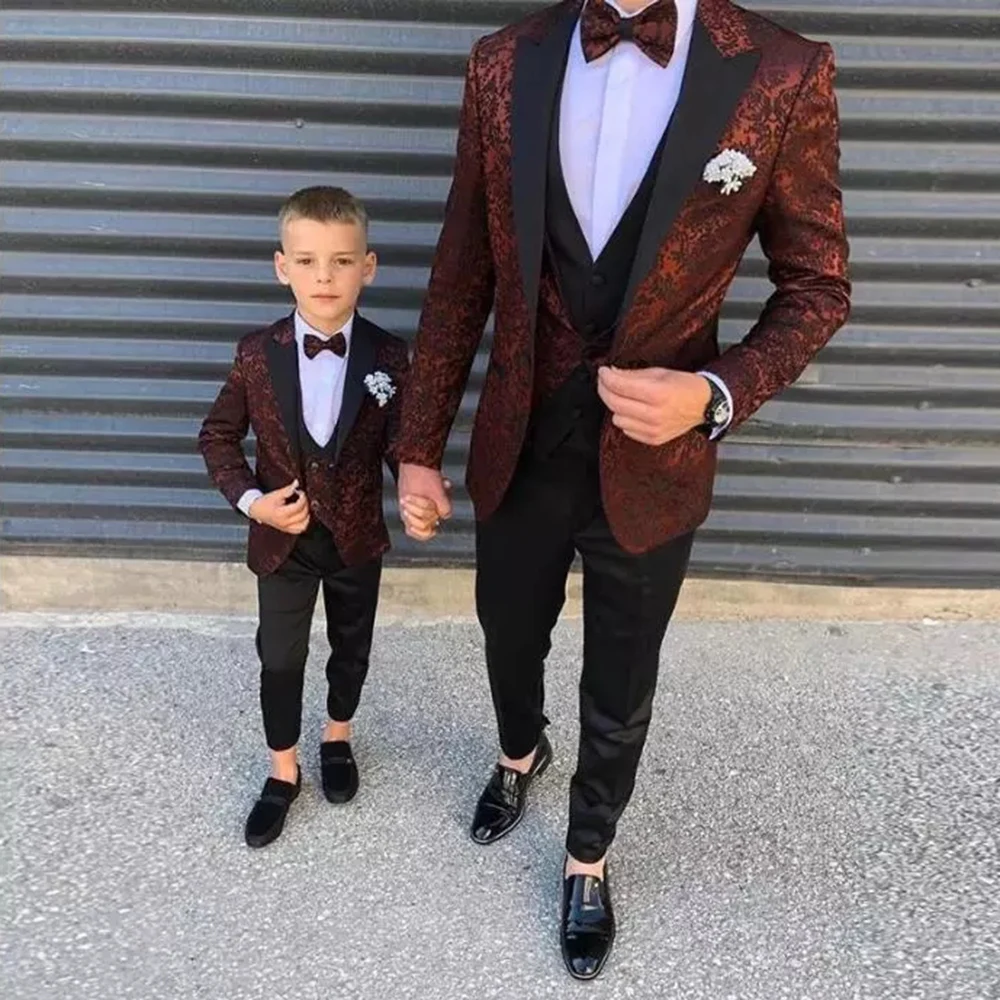 

Official Boys' Set Children's Party Host Wedding Dress Wholesale Clothing Coat Long Pants Tank Top 3 Piece Printed Suit
