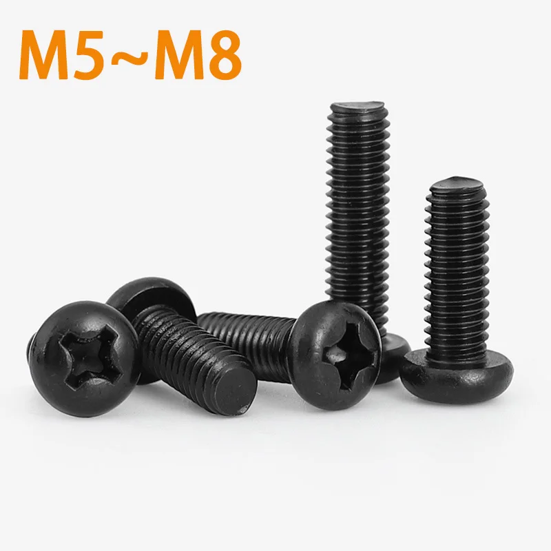 

1/20pcs M5 M6 M8 Black 304 Stainless Steel Cross Recessed Round Phillips Pan Head Screw Bolt Diameter 5mm 6mm 8mm Length 5-100mm