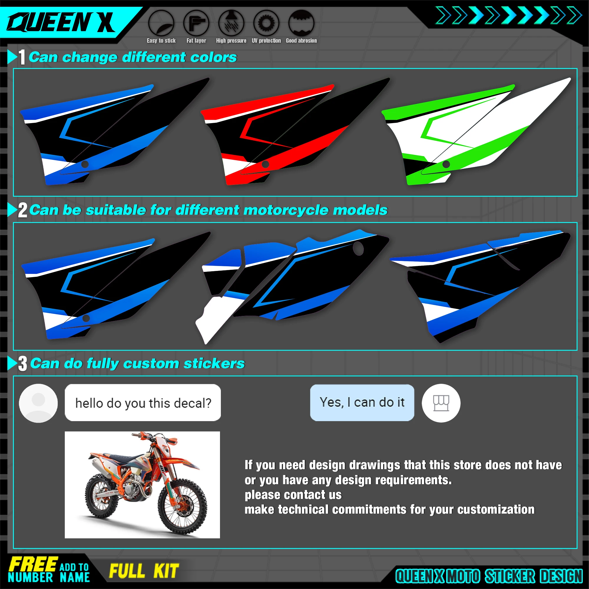 QUEEN X MOTOR Custom Team Graphics Backgrounds Decals Stickers Kit For GASGAS 2007 2008 2009 EC MC 003 |