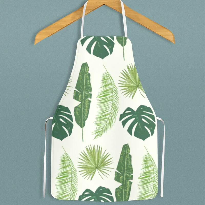 

Green Leaves Botany Floral Printed Apron Waterproof Oil-proof For Femme Men Wipeable Household Tablier Cuisine Baking Accessory