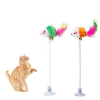 1pc random spring toy feather stick mouse cat feather stick springtoy suction with bell mouse cat interactive multicolor cat toy