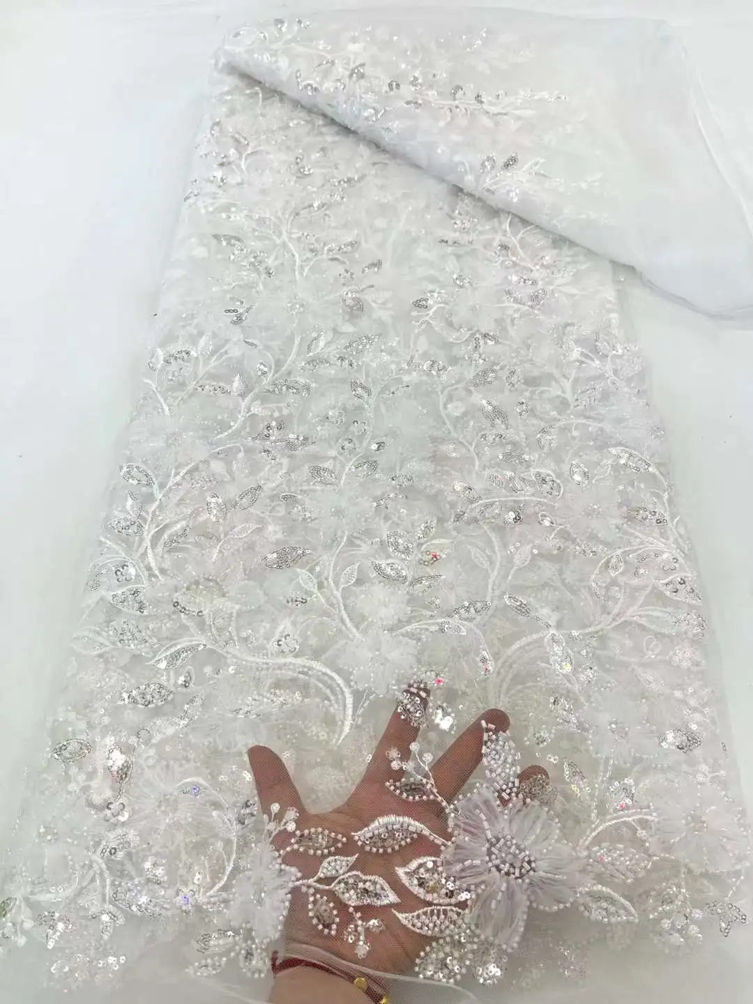 Белая ткань 2024 высококачественное кружево французское роскошное Сетчатое