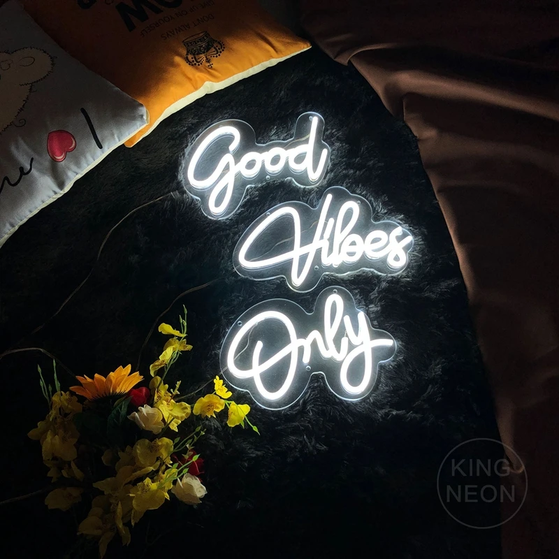 3 Pcs Good Vibes Only Neon Sign Office Light  for Bar Pub Club Home Wall Hanging Flex Neon Lights Wedding Home Party Decor