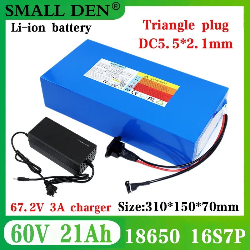 

60V 20ah 21ah 18650 16s7p Electric scooter bateria 67.2v 21AH Electric Bicycle Lithium Battery 2000W ebike batteries+3a charger