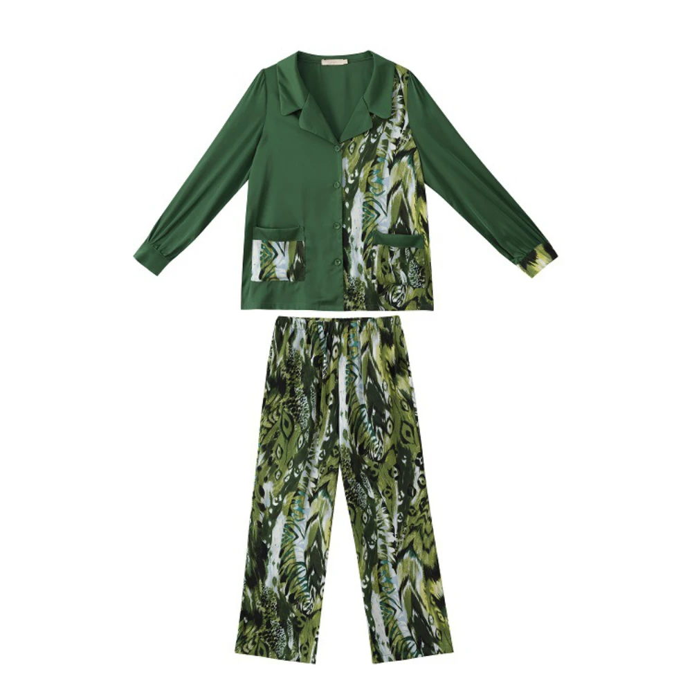 Maison Gabrielle 2022 Spring Summer Vintage Chinoiserie Printed Pajamas Set Loungewear Sleepwear for Women 2 Pieces Long Sleeve