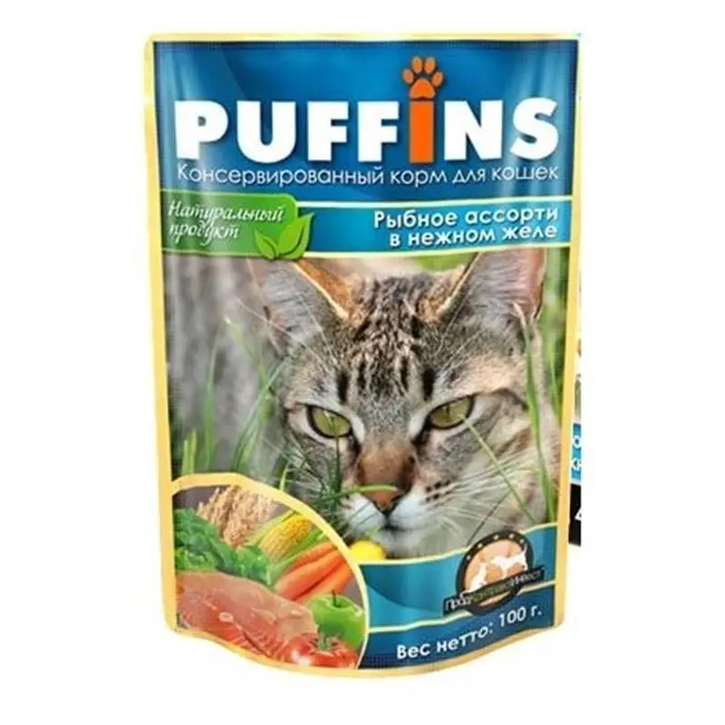 4 шт.   Puffins консерв. 100г для кошек в ЖЕЛЕ Рыбное ассорти кус-ки дой-пак 124 (art.: 3920ba4cfd975) - 3920ba4cfd975