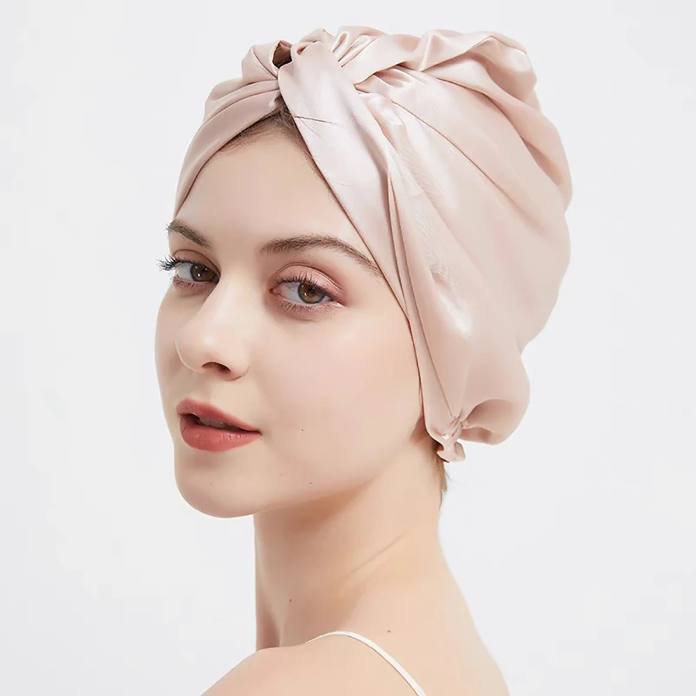 

100% Pure Silk Mulberry Turban Bonnets Women Twisted Sleeping Night Cap 19 Momme Hair Wrap Cap for Women Curly Ladies Headwrap