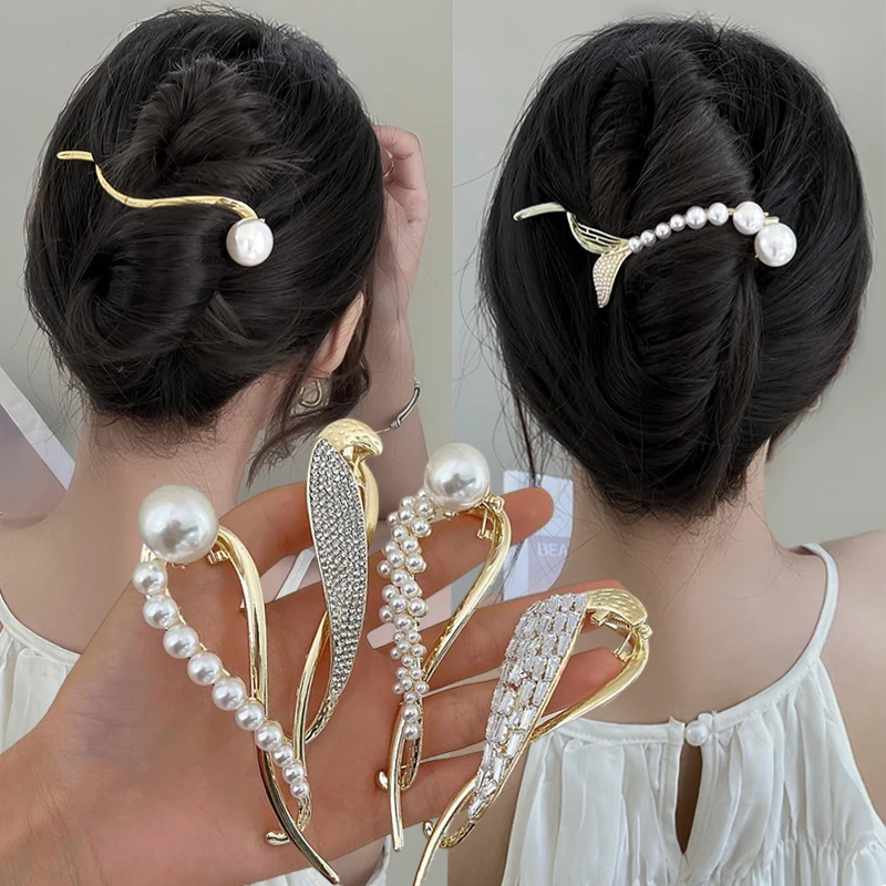 

Metal Pearl Hairpins Frog Buckle Hair Clips Fashion Butterfly Ponytail Barrettes Hairgrips Headwear For Women Hair Accessories