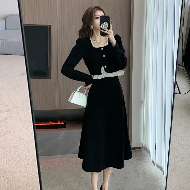 Новинка 2024 года осенне-зимний твидовый вельветовый костюм платье женский топ