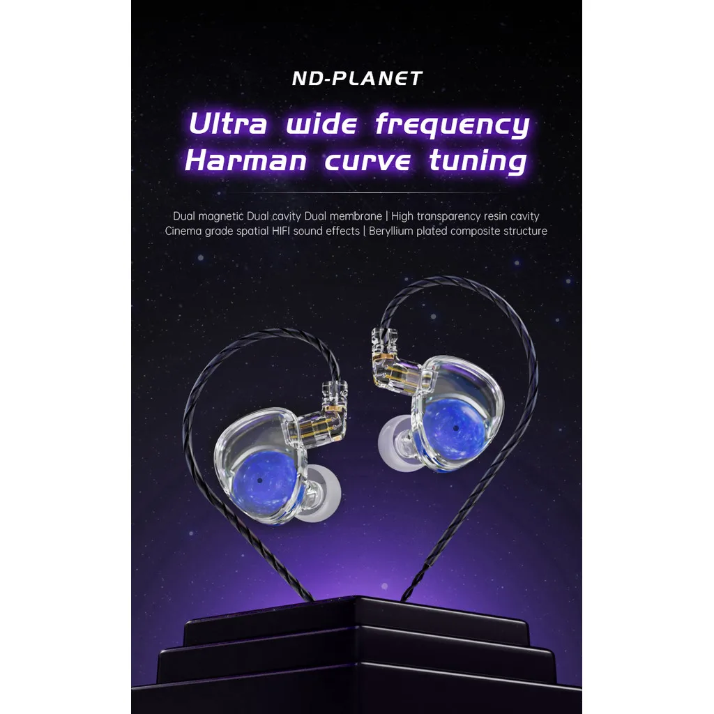 Фото ND Planet 12 мм, динамический драйвер с бериллиевым покрытием, Hi-Fi наушники IEMs с бескислородным медным кабелем, универсальное подключение №2