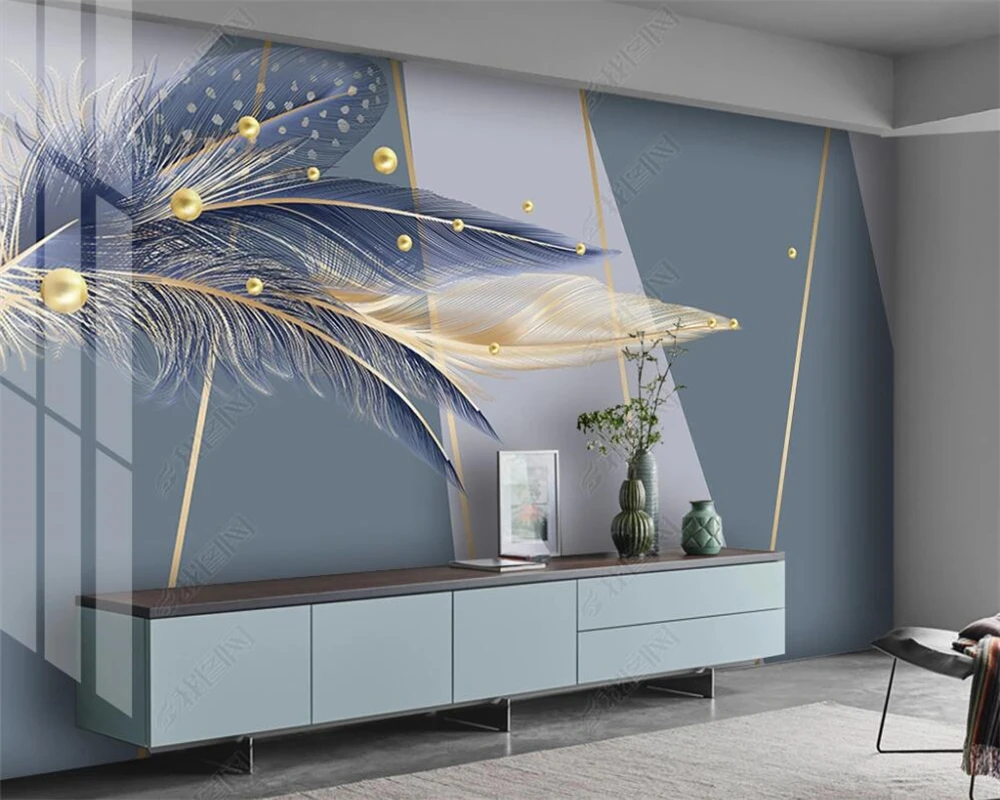 

beibehang Customized new bedroom living room decoration, modern and minimalist feather TV background wallpaper