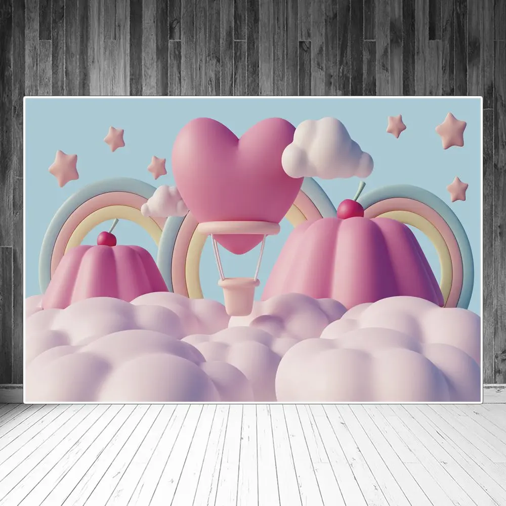 

Love Heart Hot Air Balloon Photography Backdrops Party Decoration Rainbow Clouds Stars Personalized Baby Photobooth Backgrounds