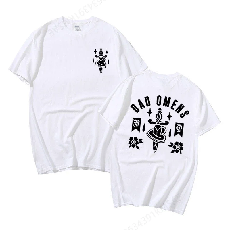 Двухсторонняя женская футболка с коротким рукавом и принтом рок-группы Bad Omens Tour