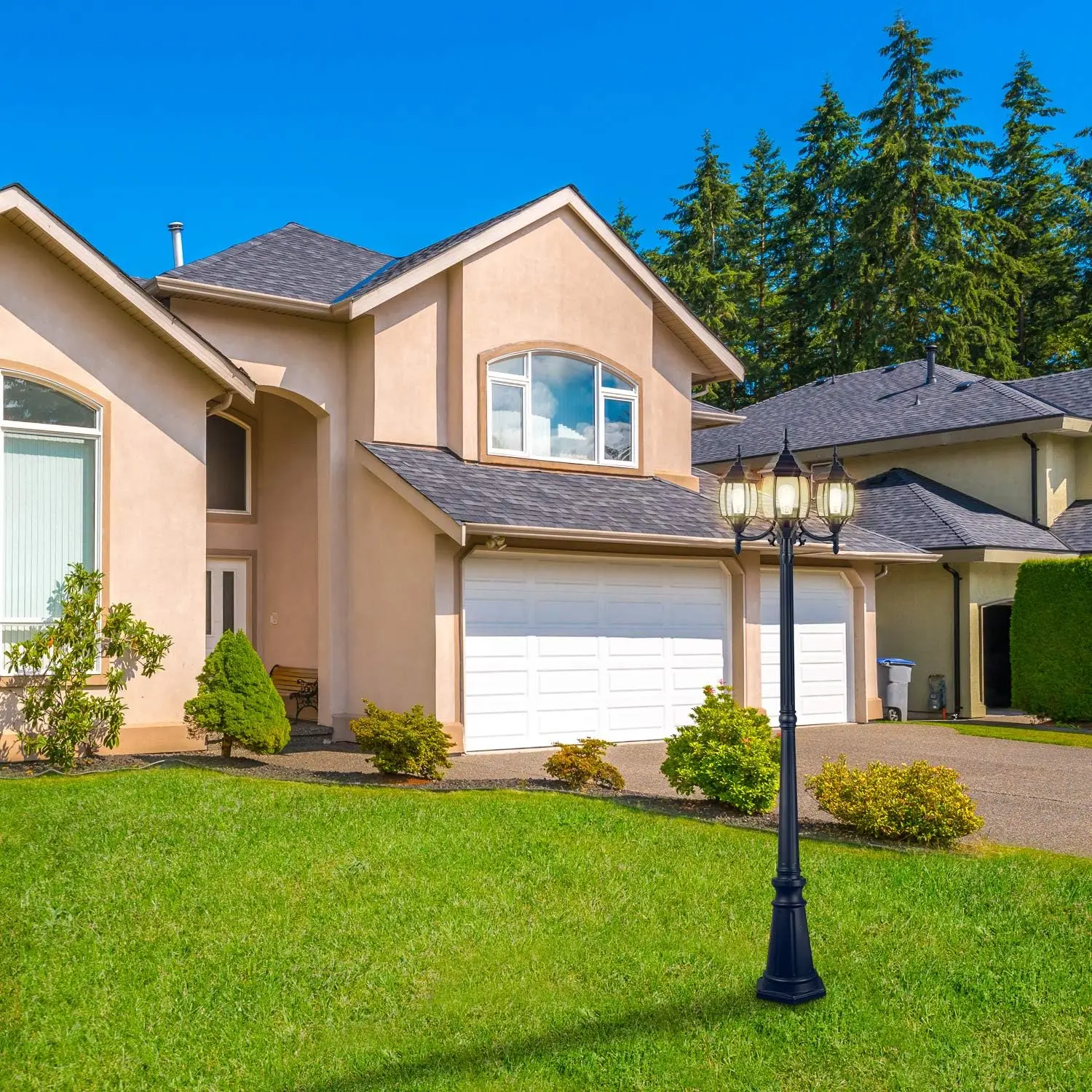 Уличные фонари GARWARM Уличный фонарь с 3 головками классический черный световой