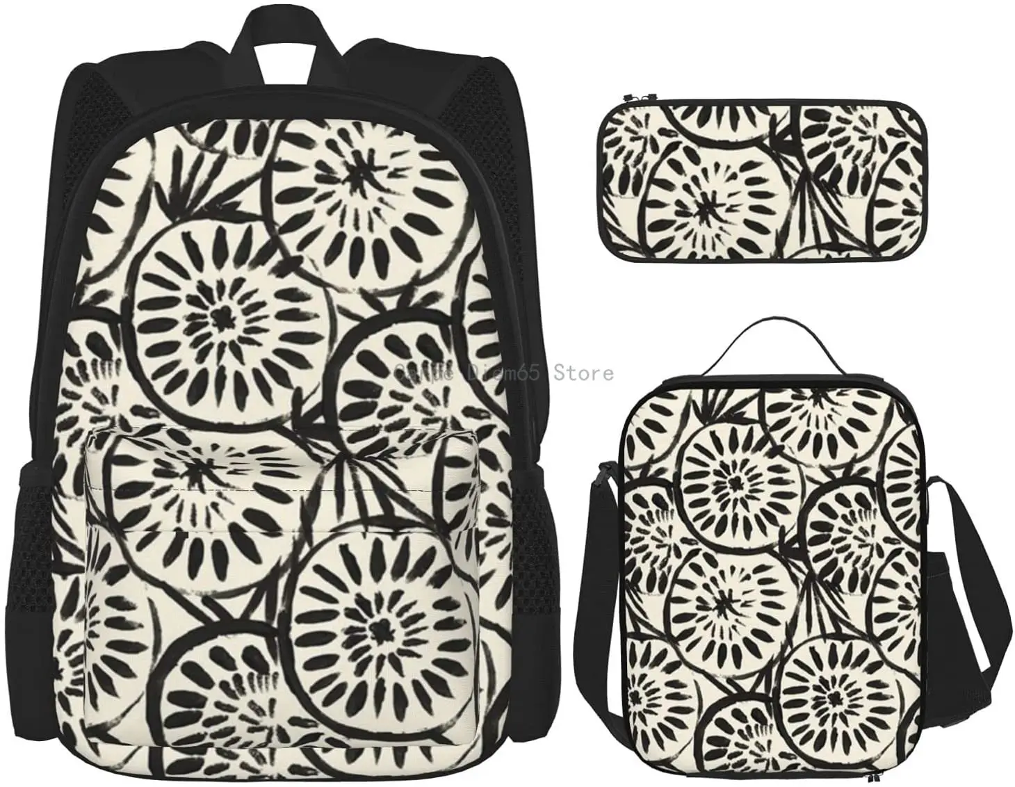 Черный кремовый рюкзак, набор из 3 предметов, рюкзак для подростков, сумка на плечо для мальчиков и девочек, Набор чехлов-карандашей для ланч...
