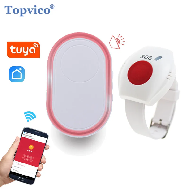 Фото Кнопка паники Topvico, Wi-Fi, для пожилых людей, радиочастотный сигнал, 433 МГц, браслет SOS, экстренный вызов, беспроводные Часы, приложение для пожил... №1