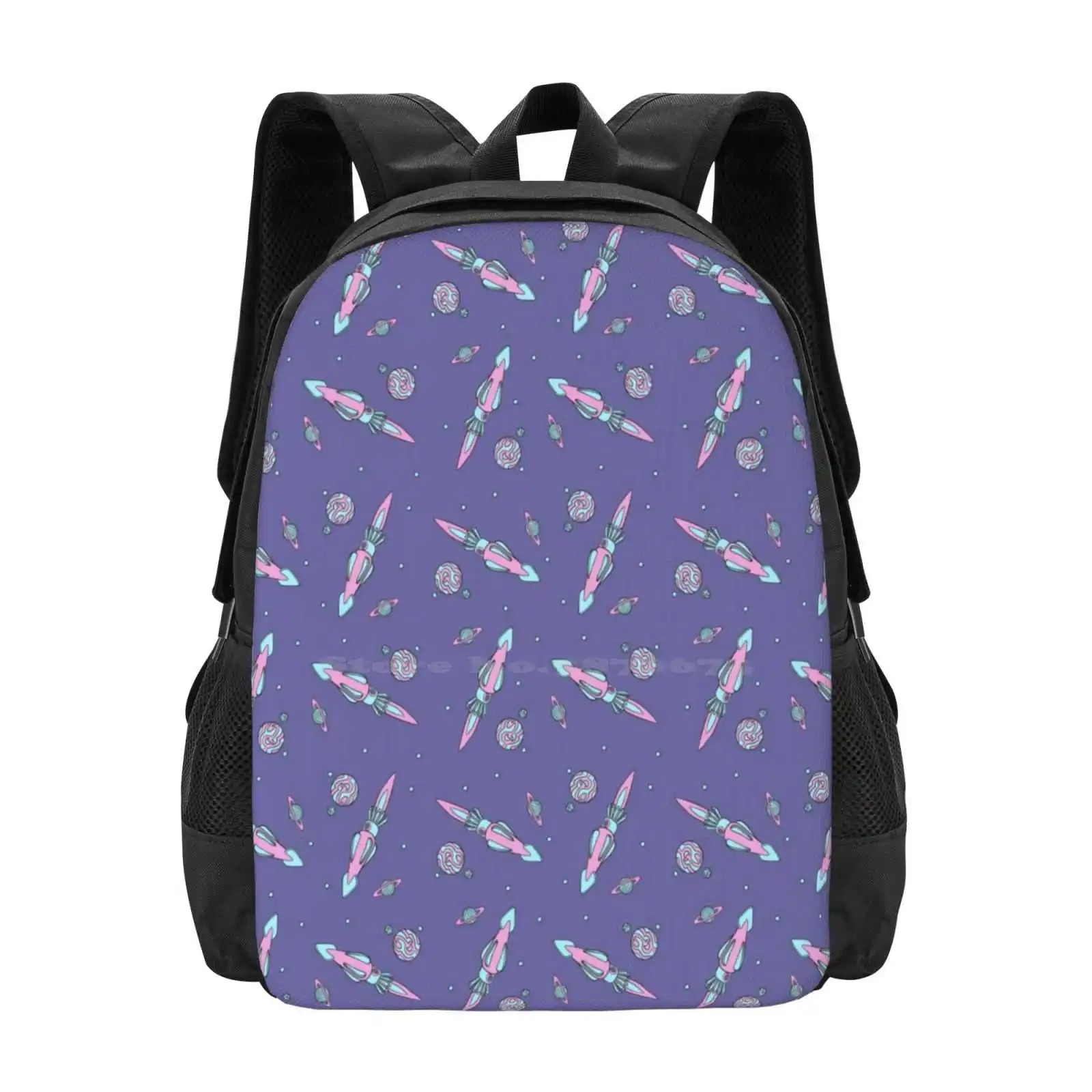 

Squid Rocket Ship School Bags For Teenage Girls Laptop Travel Bags Space Rocket Ship Purple Planets Squids Pastel Galaxy Pattern