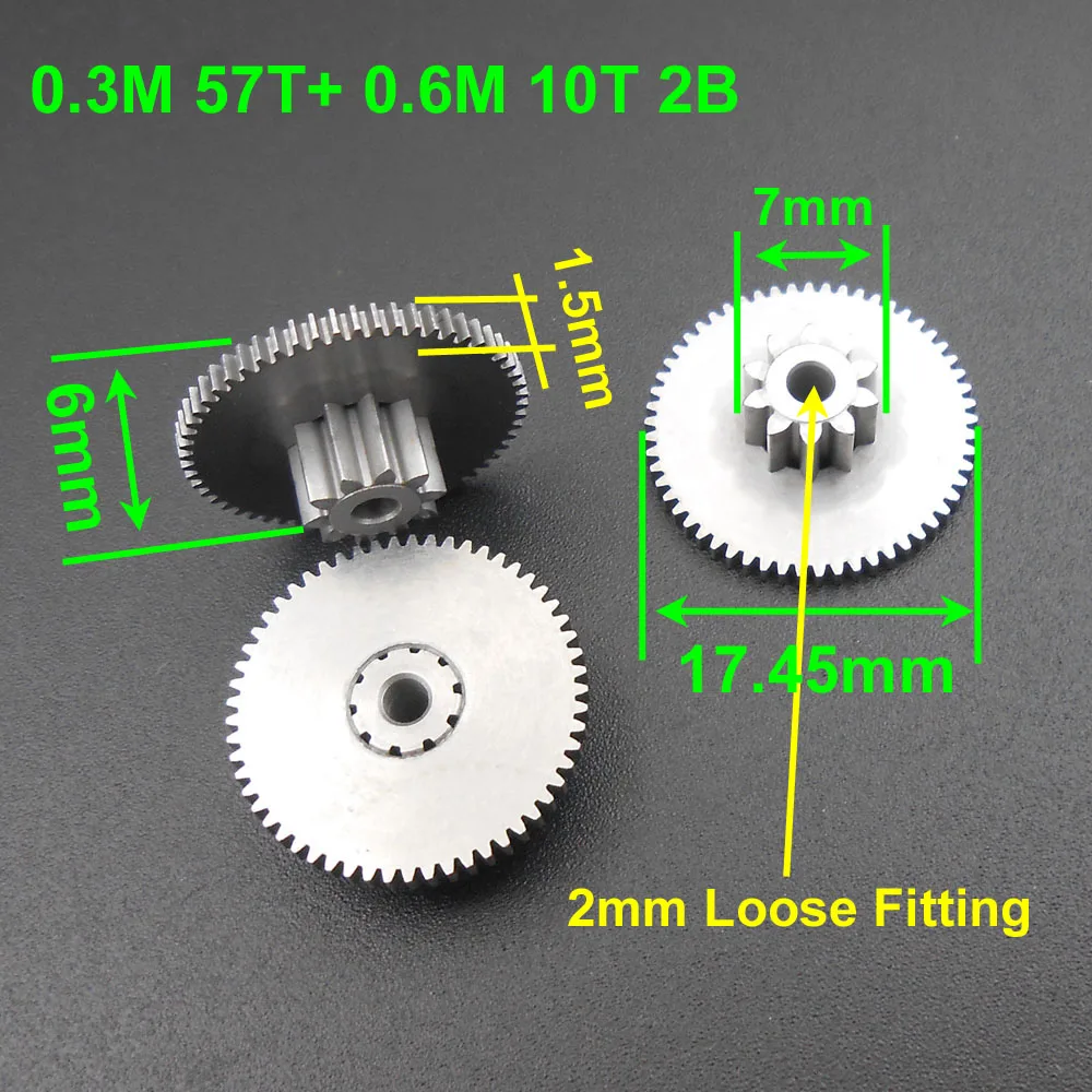 5 шт./лот стальной двойной редуктор 0,3 М 57 т + 0,6 м 10 т отверстие апертуры 2,05 мм 2B свободный фитинг 57 + 10 зубьев 57102B KC006