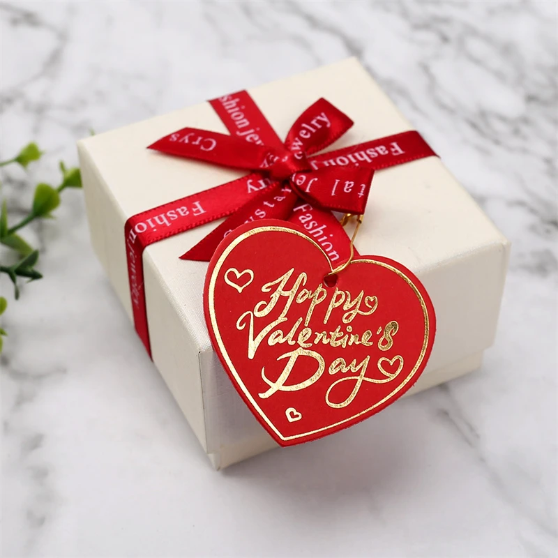 

100pcs 4.5x5cm White Gold Stamping Happy Valentine's Day Hang Tag Wedding Gift Box Decor Card Valentine's Day Gift Lables Invit