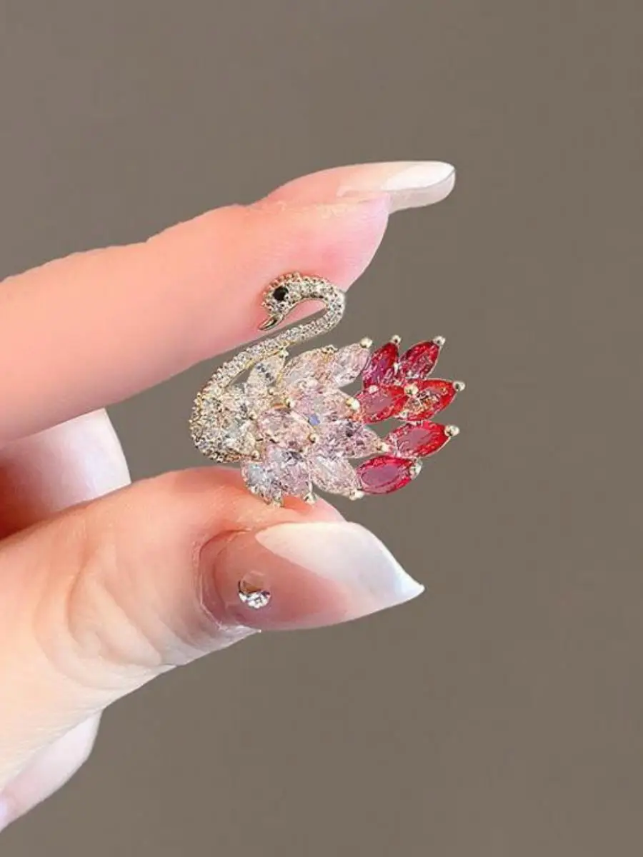 Anti-exposure Button Collar Swan Small Brooch Women Trendy Personali Temperament Outerwear Cardigan Pin Solid T-shirt Corsage