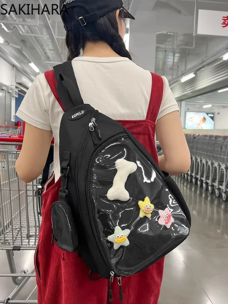 Кавайные сумки через плечо для женщин повседневная офисная однотонная нагрудная