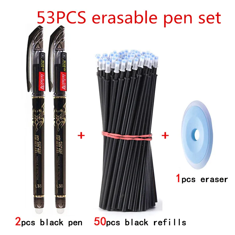 

53pcs Ballpoint Pen with Refill Eraser 0.55mm Erasable Black Blue Red Neutral Needle Pen 2022 Korea School Office Stationery Set