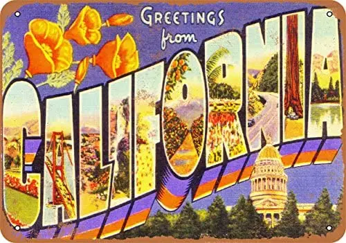 

7 x 10 Metal Sign - Greetings from California - Vintage Look