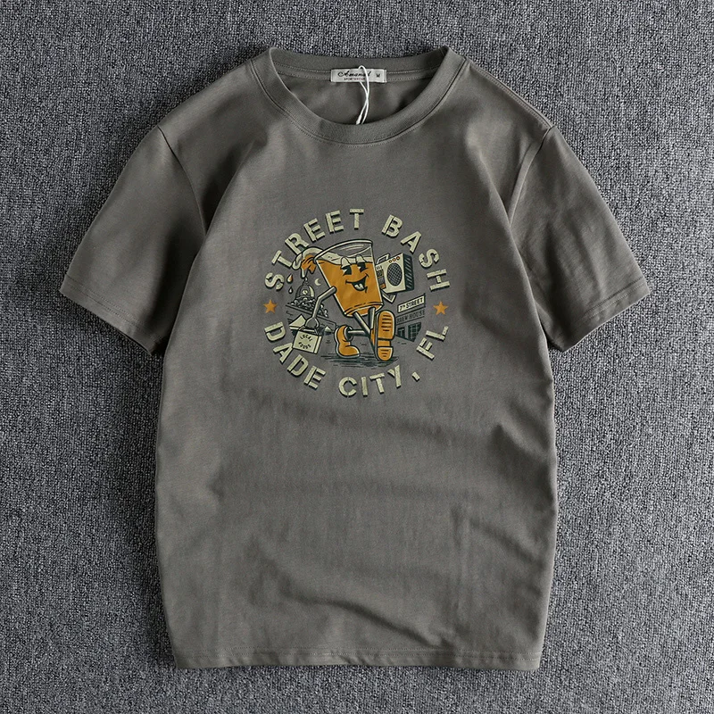 

Funny creative beverage printed short sleeve t-shirt men's cotton comfortable round neck daily half sleeved clothes 1056