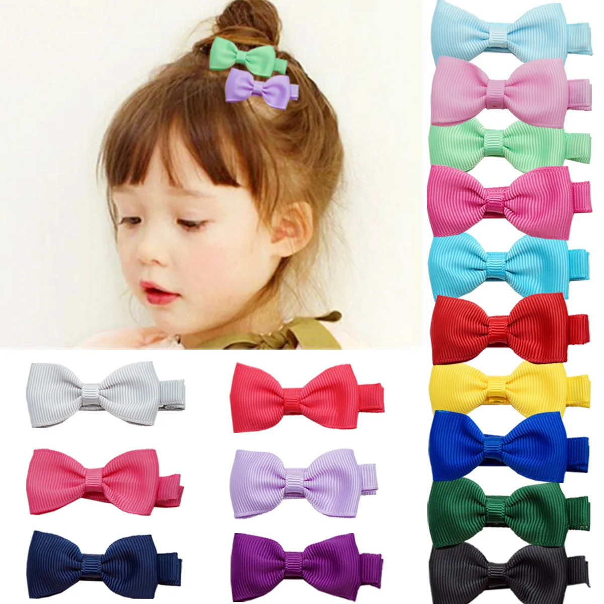 

Yundfly 2PCS Cute Ribbon Grosgrain Bows Hair Clips Baby Girls Barrettes Hairpins Solid Color Children Hairgrips Photo Props