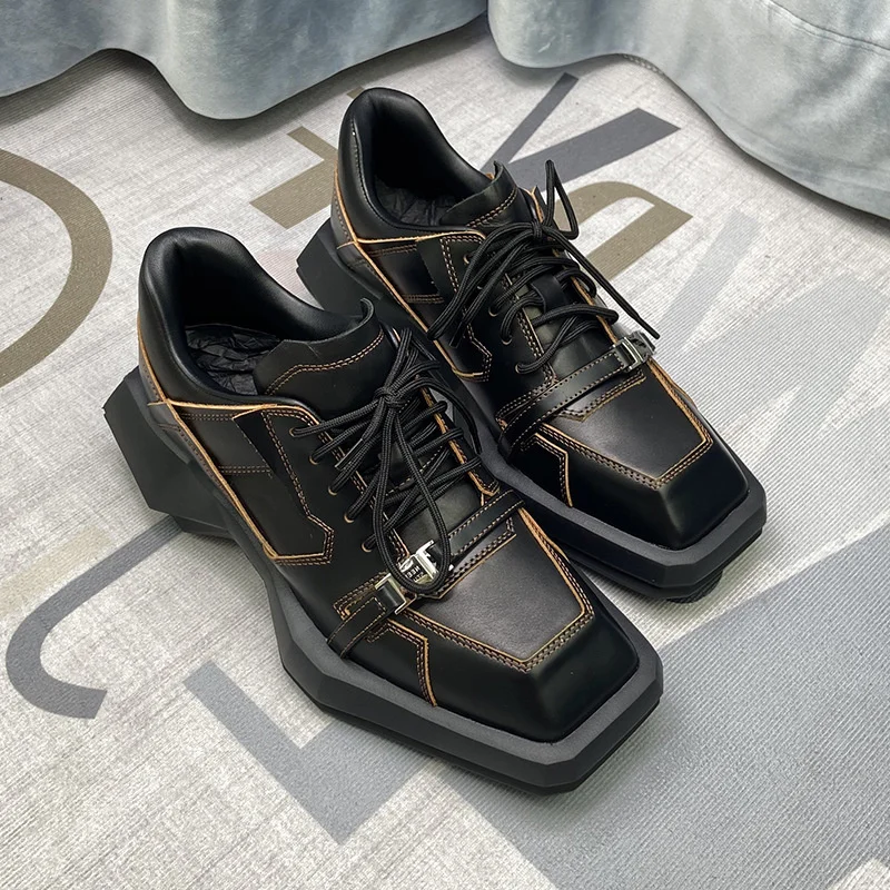 

Fashion Brand Leather Loafers For Women Spring Autumn Trendy Style Chunky Platform Square head Solid Casual Female Shoes