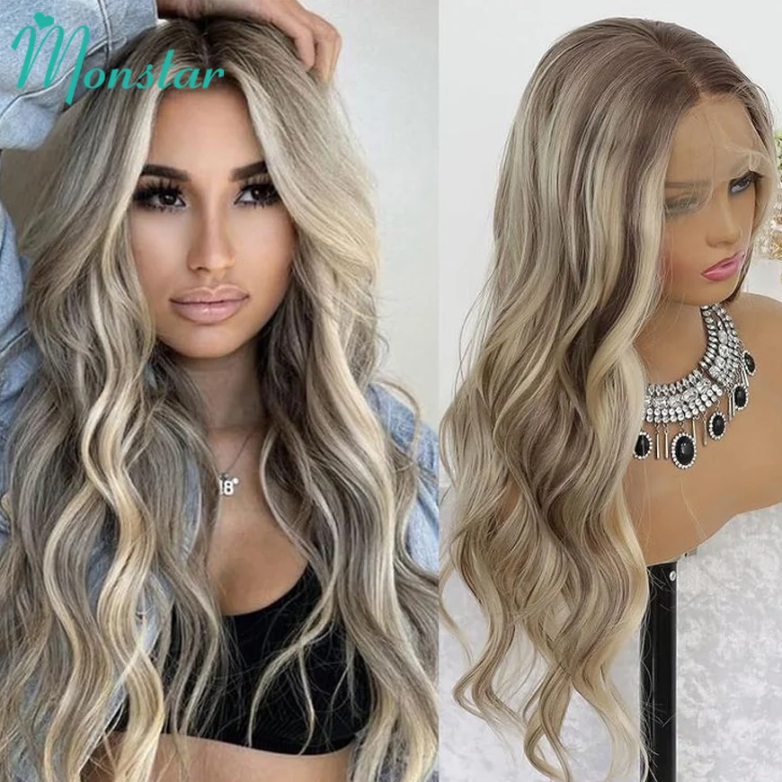 Парик в виде светлой золы 13x6 парик с фронтальной шнуровкой из выделяющихся