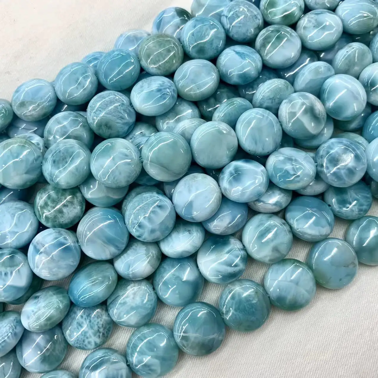 

12mm Coin Dominica Larimar/Copper Pectolite Stone Natural Gemstone DIY Loose Beads For Jewelry Making Strand 15" Wholesale