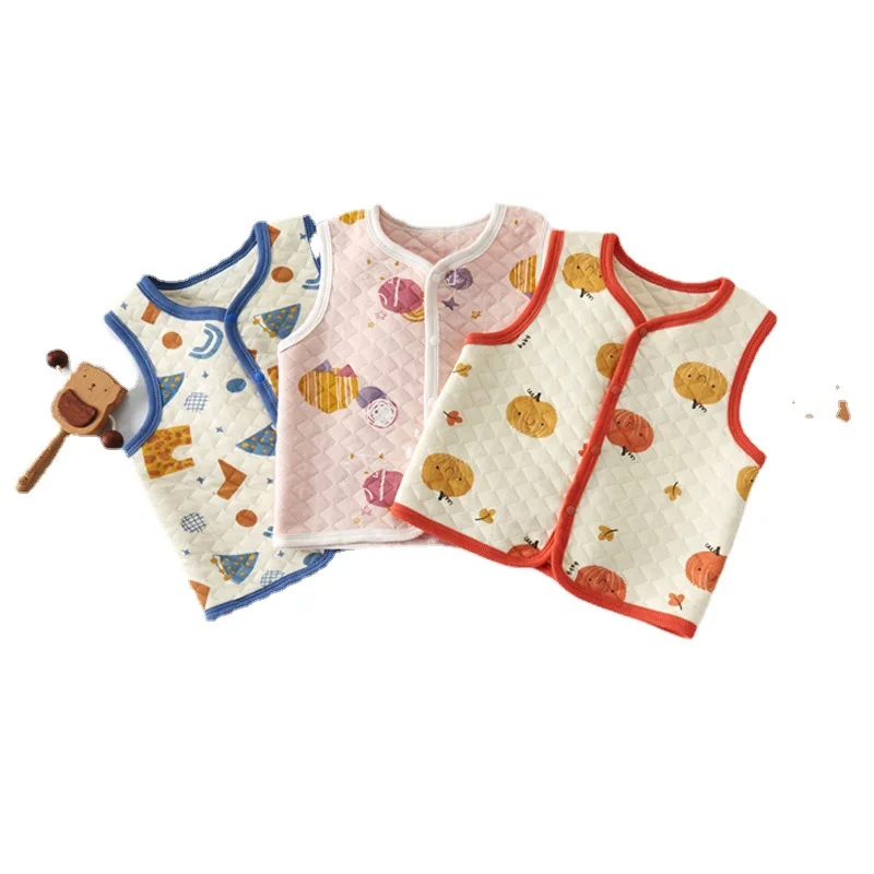 

Детский милый жилет с мультяшным рисунком, в внутренней модели, детская майка с хлопковым зажимом, теплый топ, милый осенне-зимний