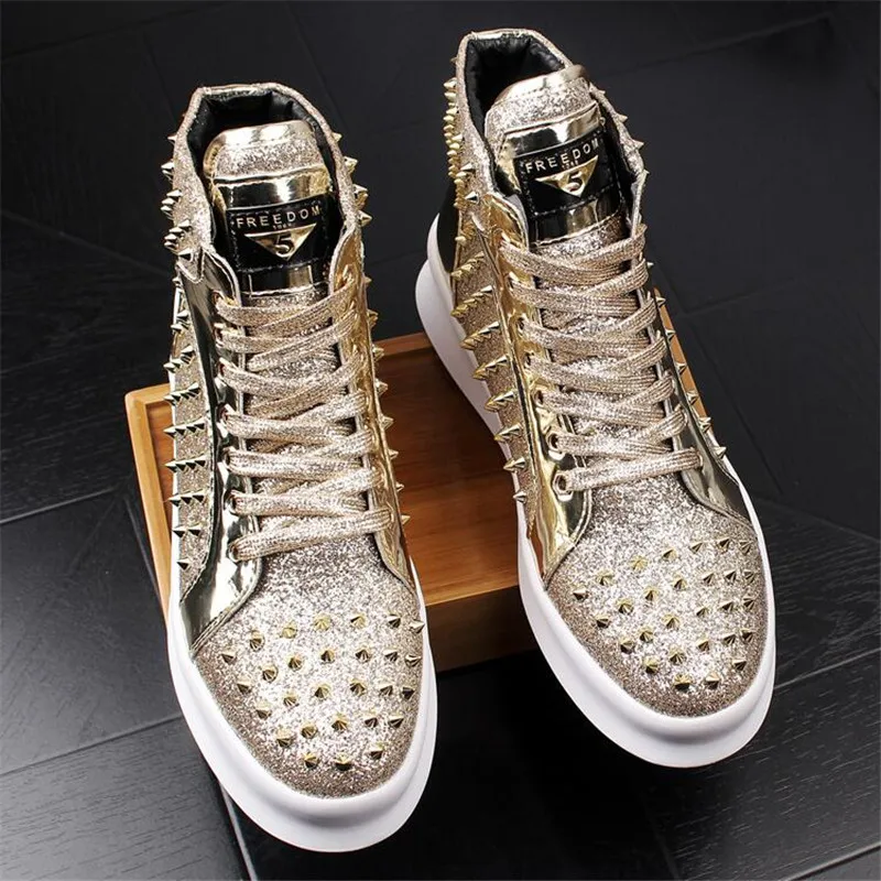 Кроссовки мужские с заклепками роскошные дизайнерские высокие кеды