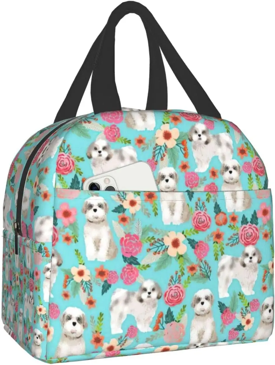 

Floral Shih Tzu Dog Lunch Bag Waterproof Insulated Reusable Meal Bag Lunch Box Food Drinks Container Work School Picnic Beach