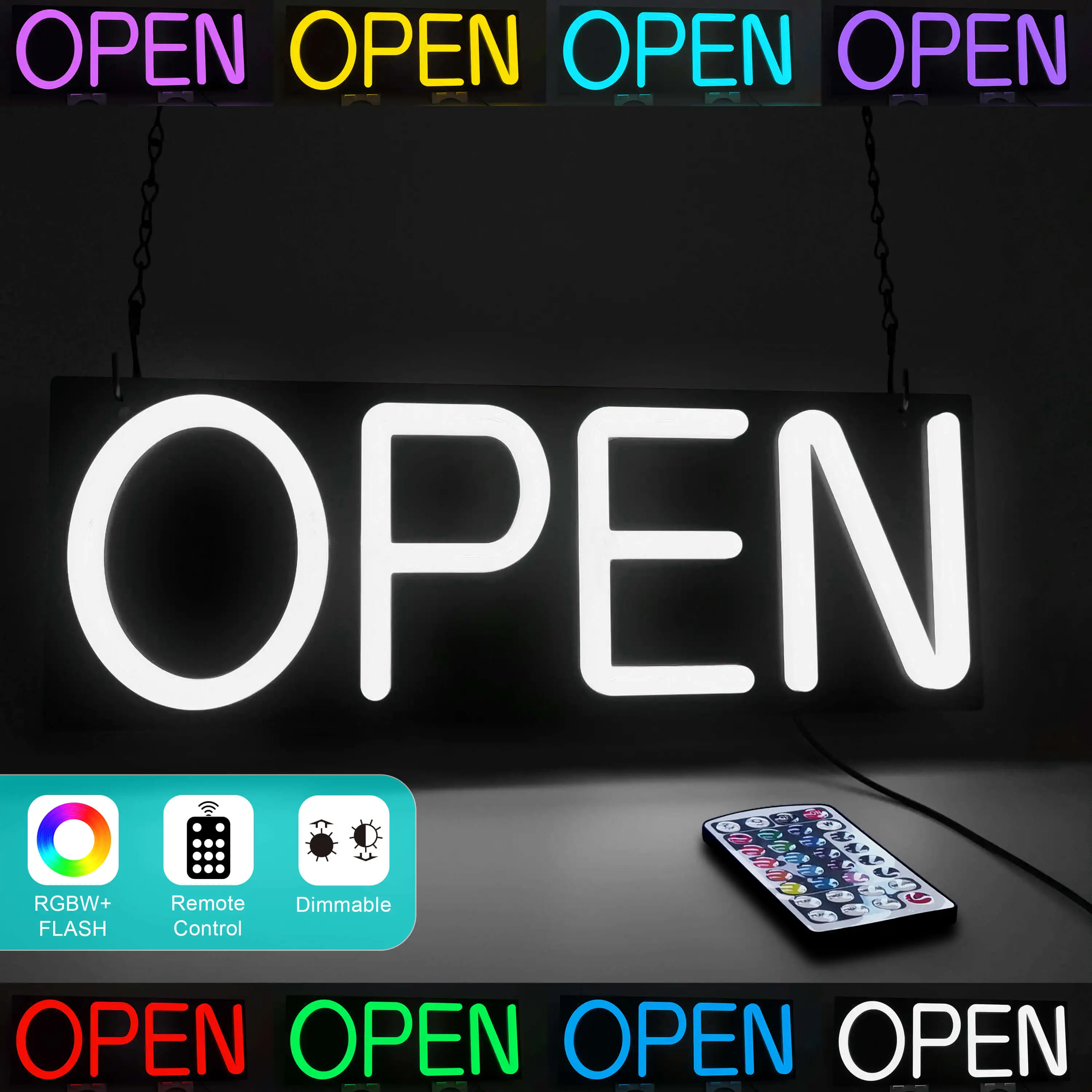Business Open Sign for Retail Window Remote Control Dimmable RGB Neon Open Sign Retail Store Business Door Sign LED Bar Sign Win