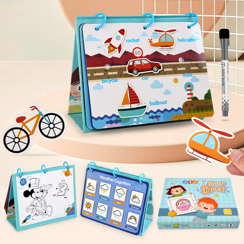 

Kids Montessori Baby Quiet Books Early Education Toys Desk Calendar Busy Books Children Repeatedly Paste Book for 3-6 Years Kid