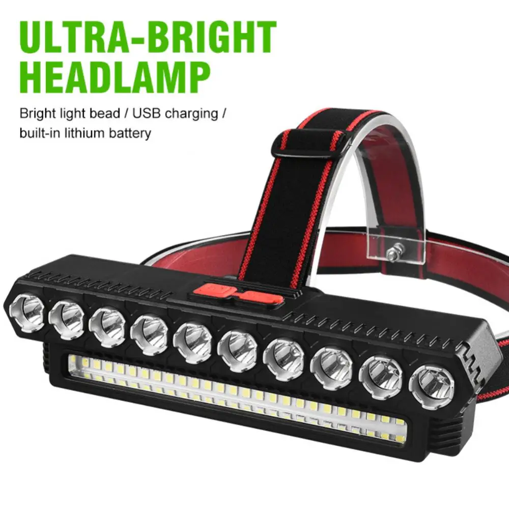 

Суперъяркий светодиодный налобный фонарь, 10 светодиодов + 25SMD, фонарь на голову с зарядкой от USB, водонепроницаемый фонарь для кемпинга и рыбалки