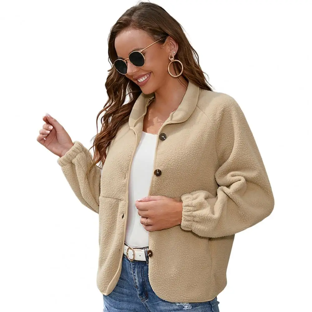 

Turn-down Collar Trendy Wear-resistant Women Coat Thick Winter Coat Elastic Cuff Female Clothes