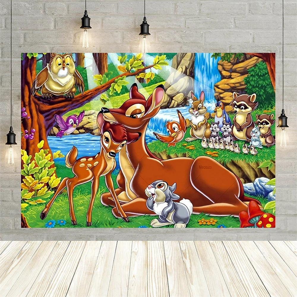 Фон для фотосъемки детей с изображением леса Бэмби на 1-й день рождения