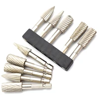 5pcs woodworking steel rotary rasp file 14 shank rotor craft files rasp burrs wood bits grinding power carving hand tool